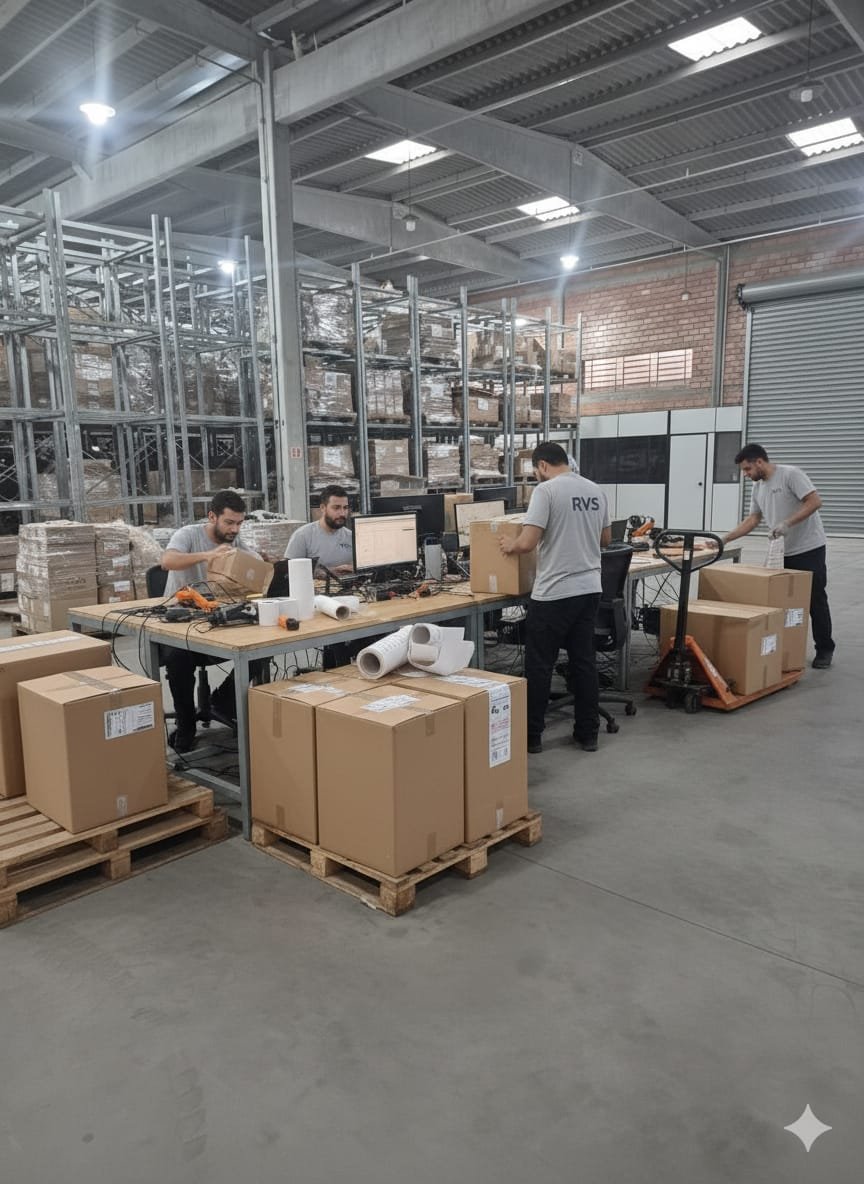 Movimentação interna de mercadorias em armazém logístico